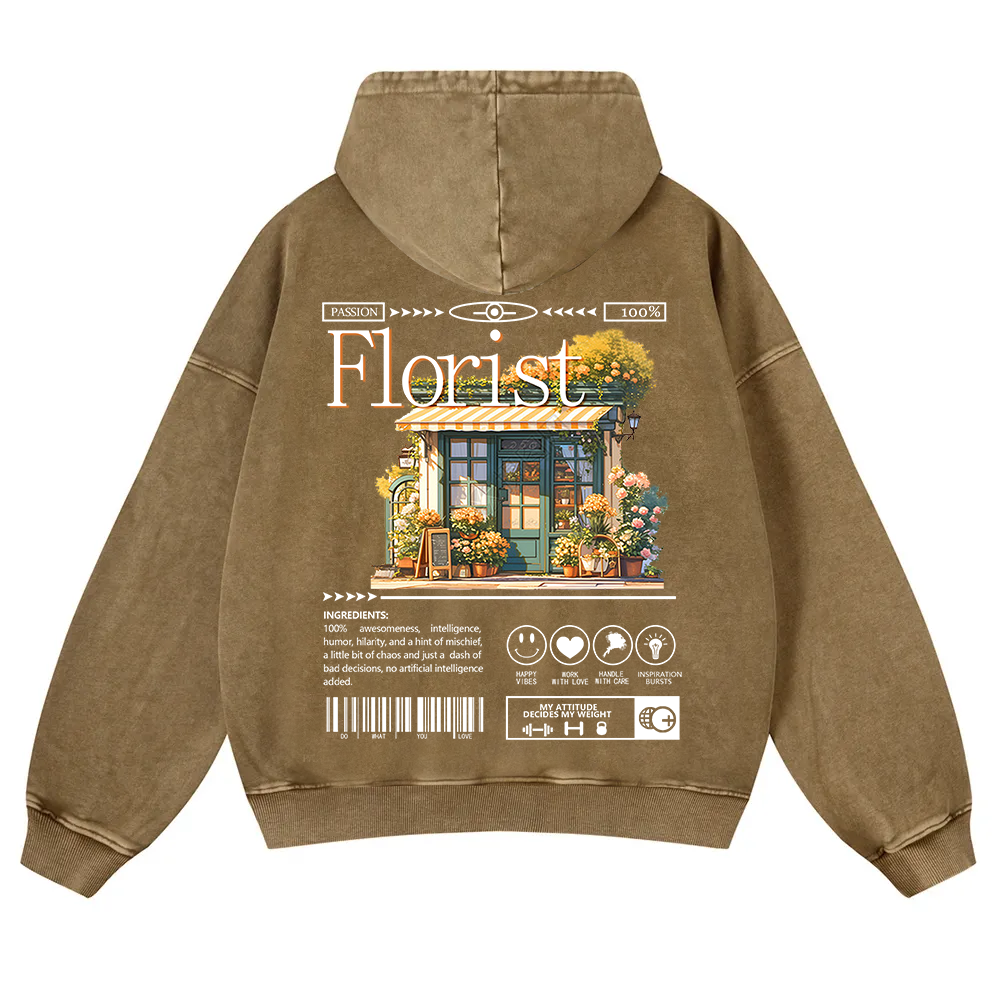 Florist Washed Hoodie wearishow