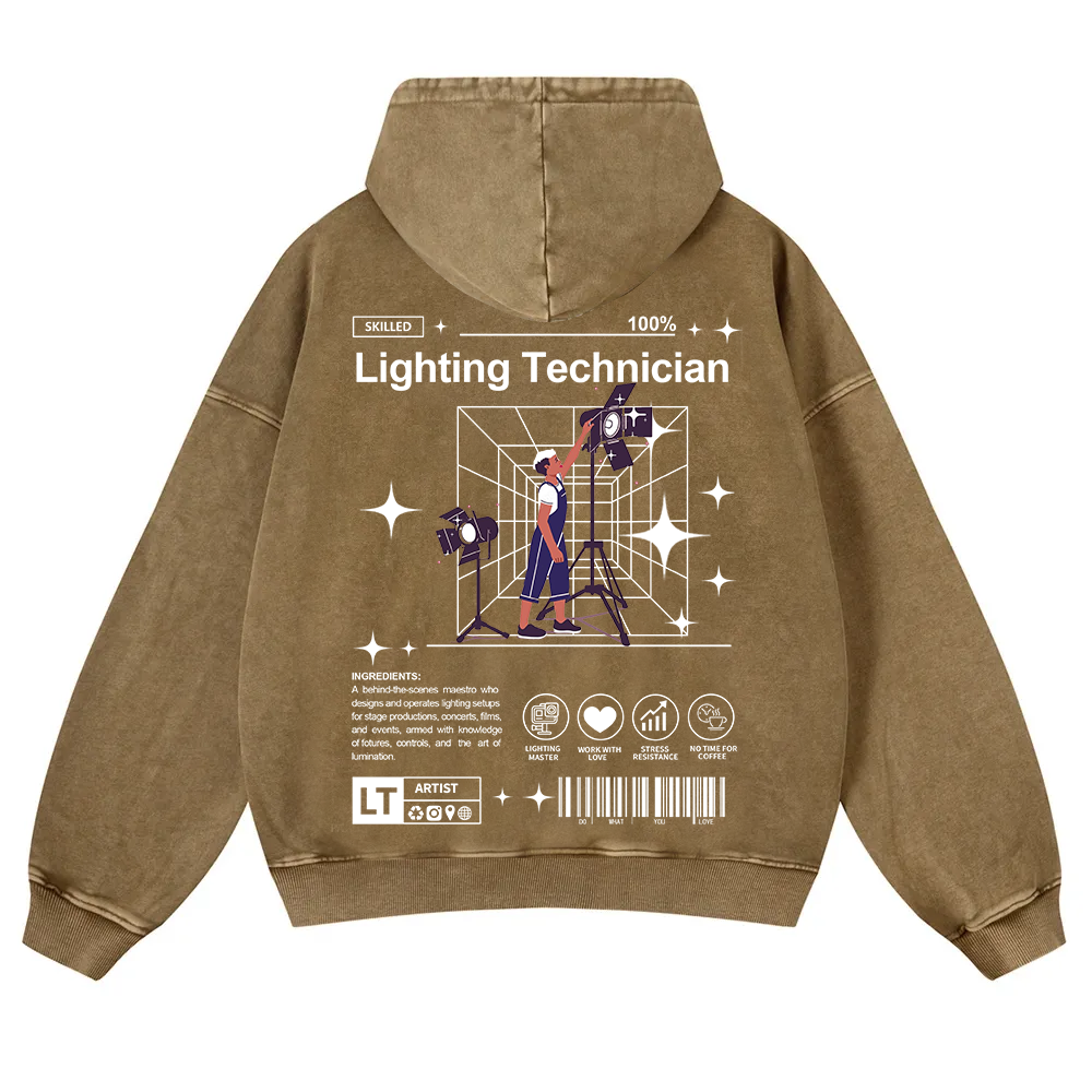 Lighting Technician Washed Hoodie wearishow