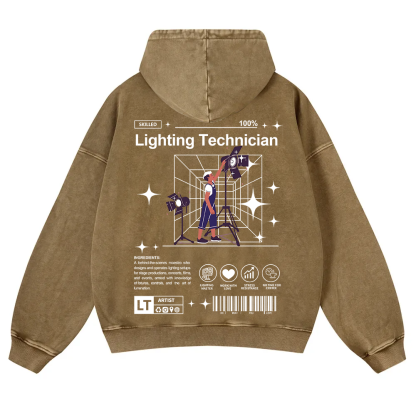 Lighting Technician Washed Hoodie wearishow