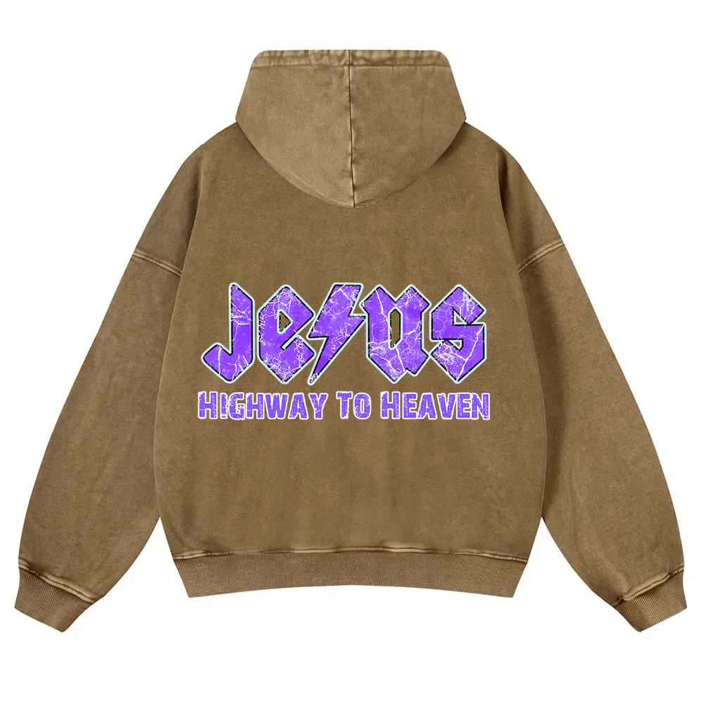 Jesus Highway To Heaven Washed Hoodie wearishow