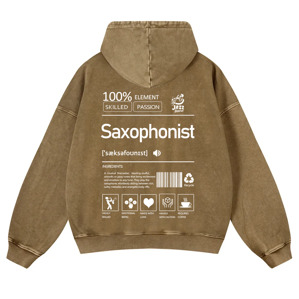 Saxophonist Unisex Casual Washed Hoodie wearishow