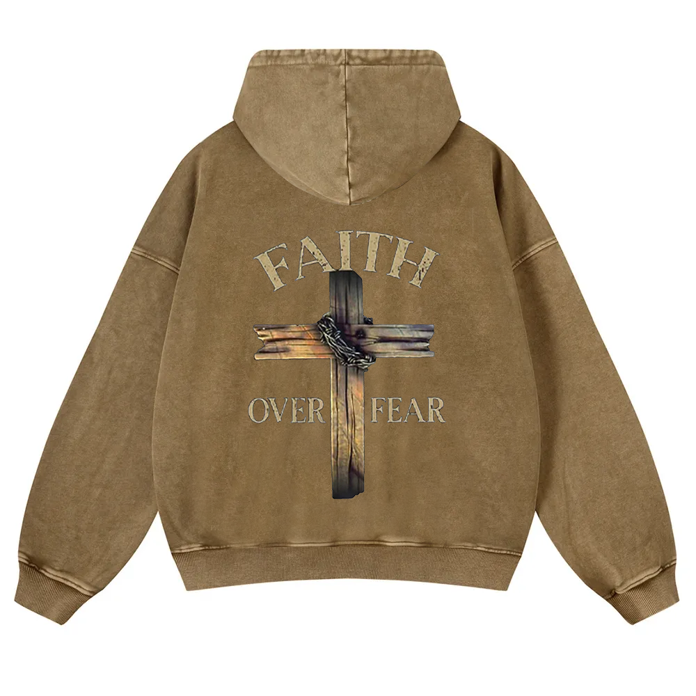 Faith Over Fear Cross  Washed Hoodie wearishow