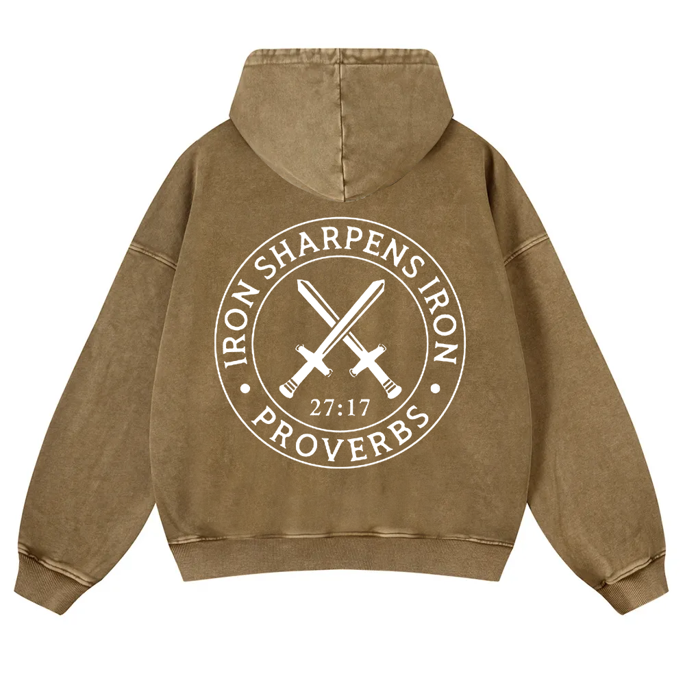 Iron Sharpens Iron PRVOERBS 27:17 Christian Washed Hoodie wearishow