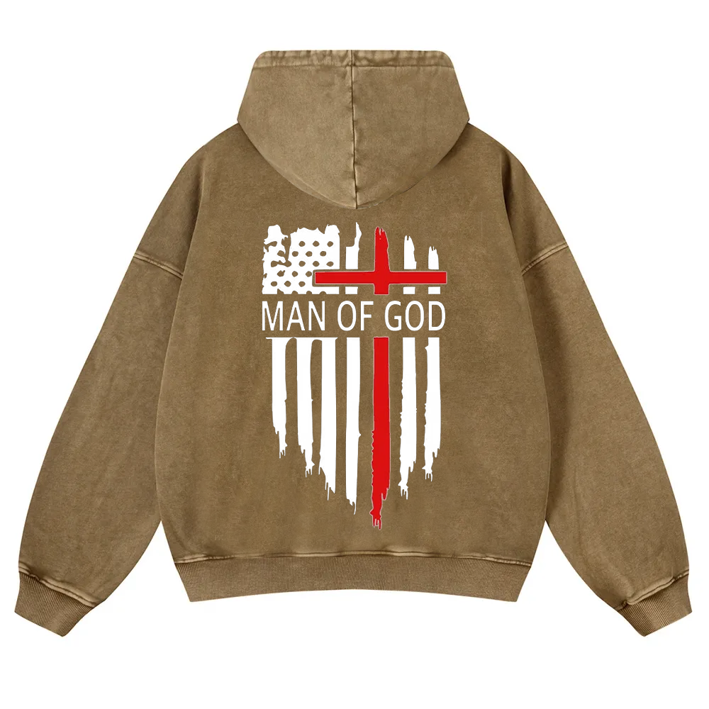 Man Of God Chrsitian Washed Hoodie wearishow