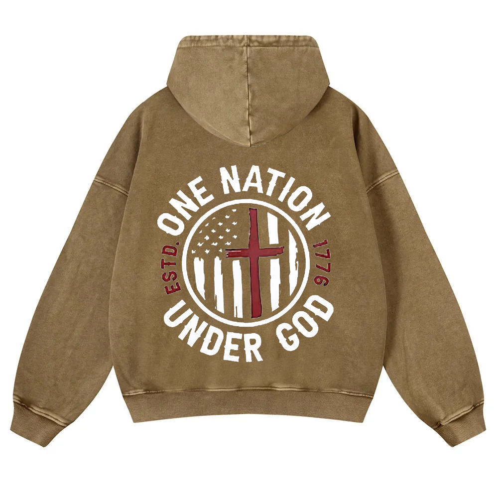 One Nation Under God ESTD 1776 Washed Hoodie wearishow