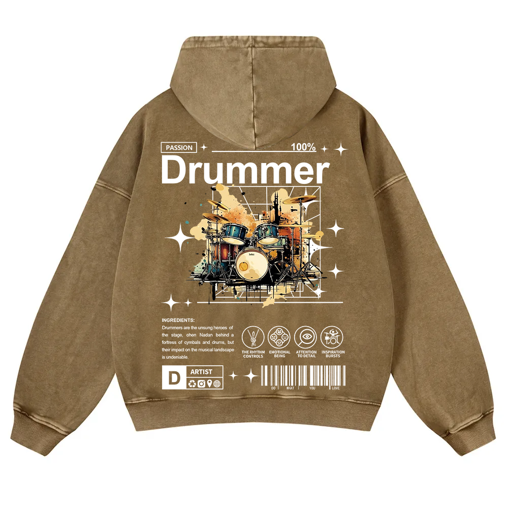 Drummer Washed Hoodie wearishow