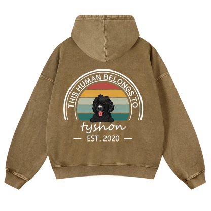 This Human Belongs To 3 - Personalized Custom Unisex Washed Hoodie