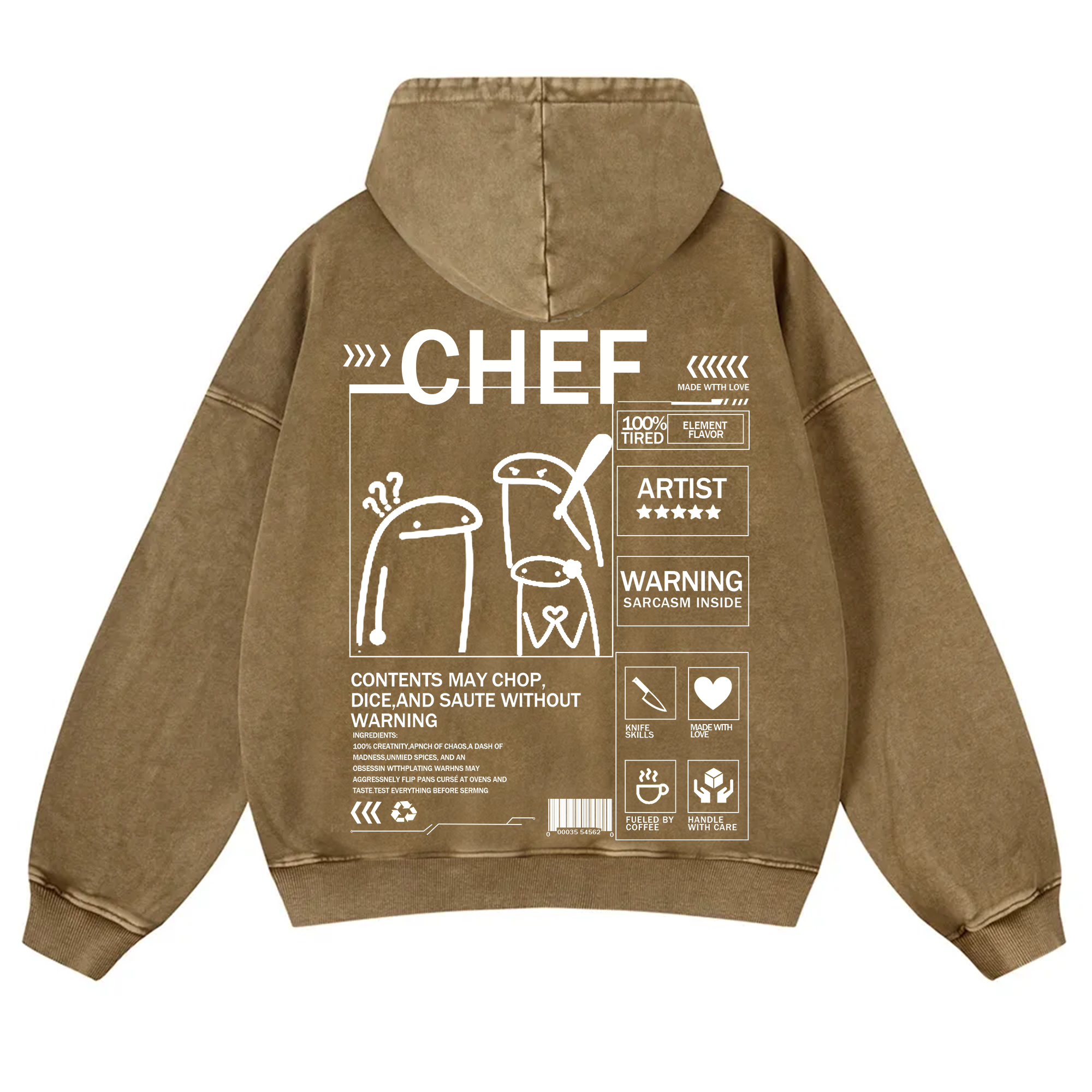 Chef Solid Color Unisex Washed Hoodie