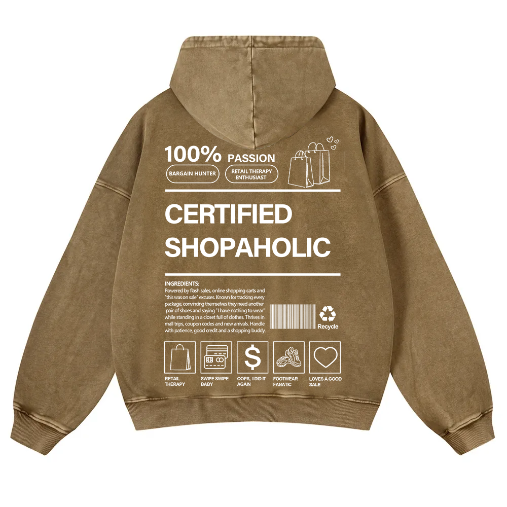 Certified Shopaholic Washed Hoodie wearishow