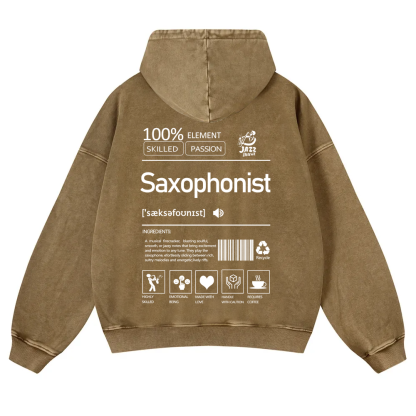 Saxophonist Unisex Casual Washed Hoodie wearishow