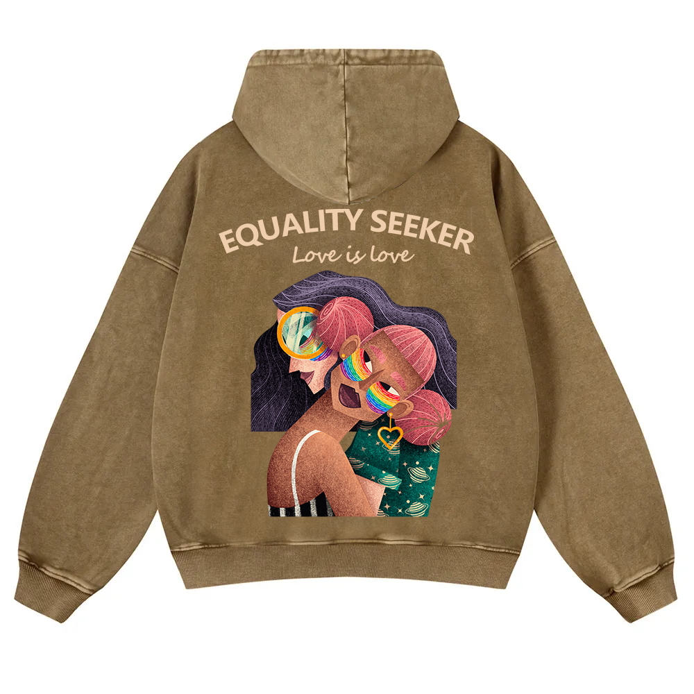 Equality Seeker Love Is Love Casual Washed Hoodie wearishow