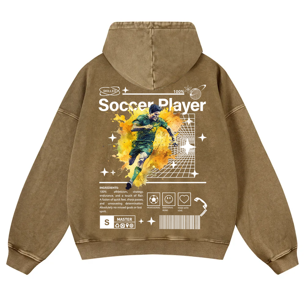 Soccer Player Casual Washed Hoodie wearishow