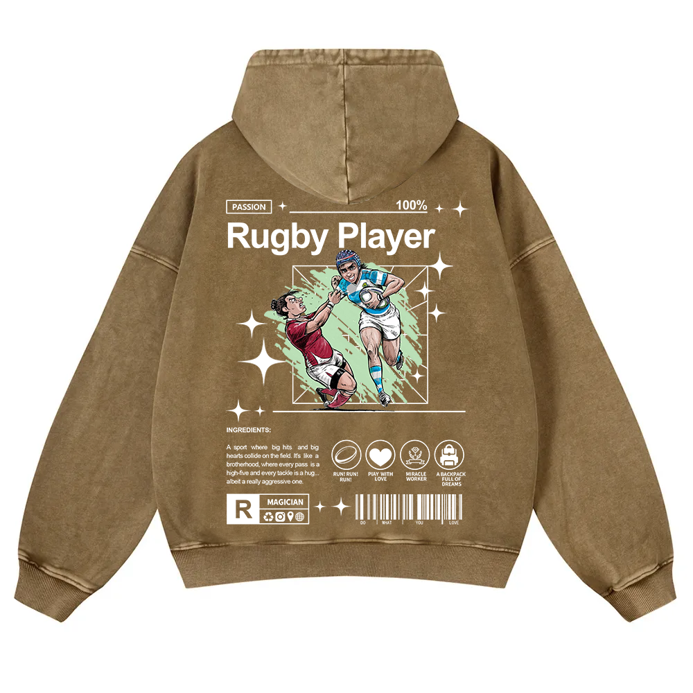 Rugby Player Washed Hoodie wearishow