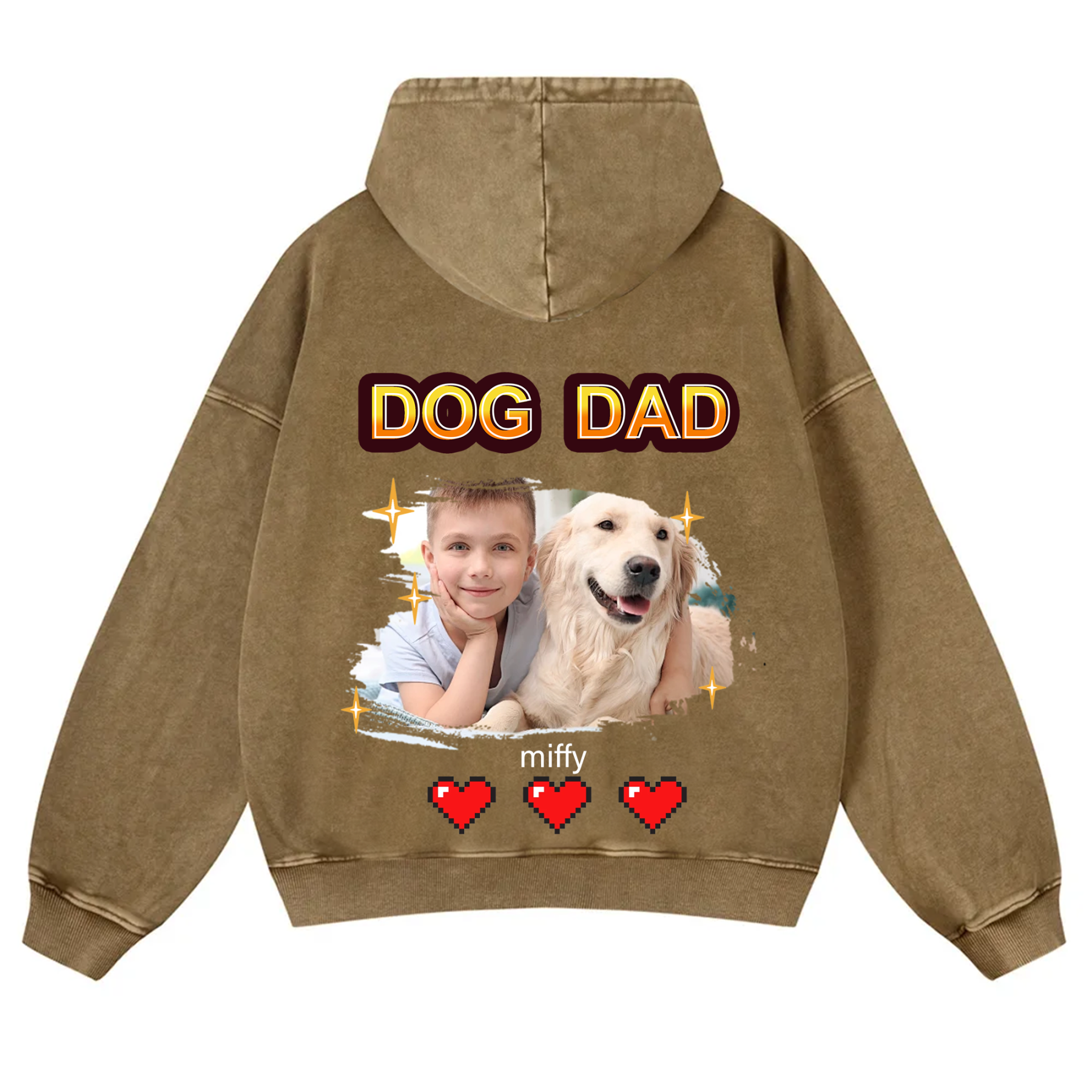 Dog Mom Pixel Photo - Personalized Custom Unisex Washed Hoodie