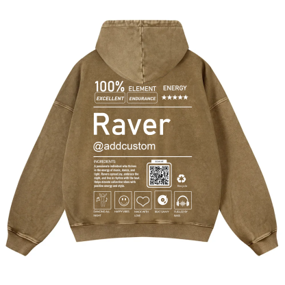 Addcustom QR Code Raver Casual Washed Hoodie wearishow