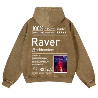 Addcustom  Photo Raver Casual Washed Hoodie wearishow