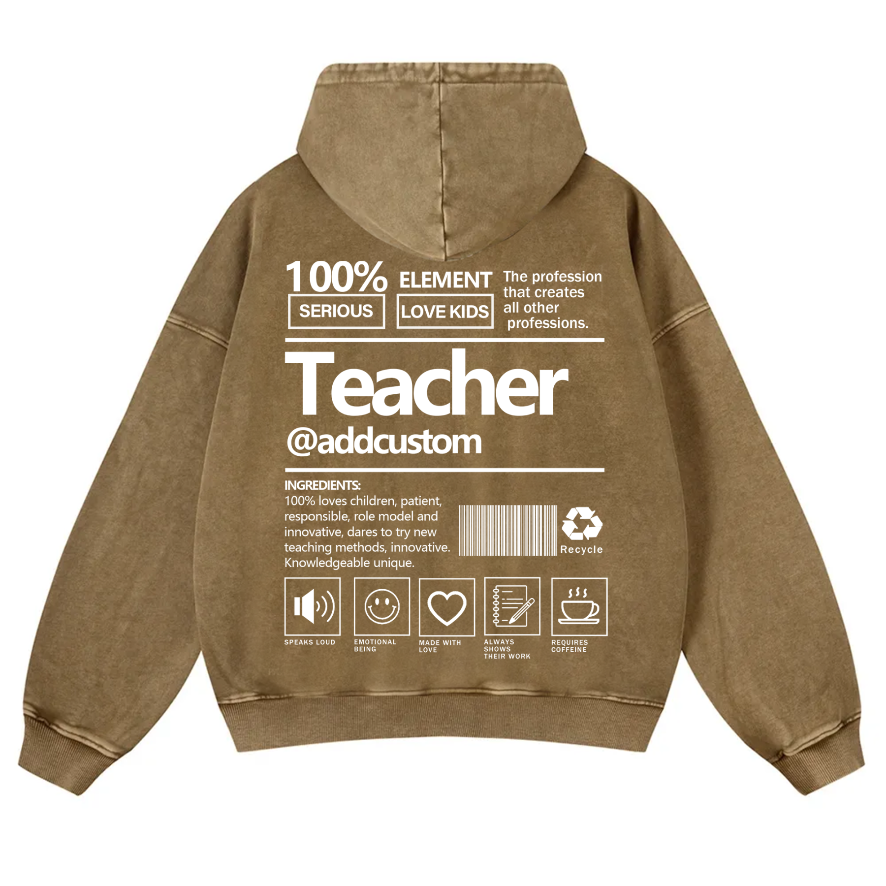 Teacher Addcustom Casual Washed Hoodie wearishow