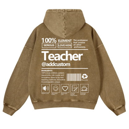 Teacher Addcustom Casual Washed Hoodie wearishow