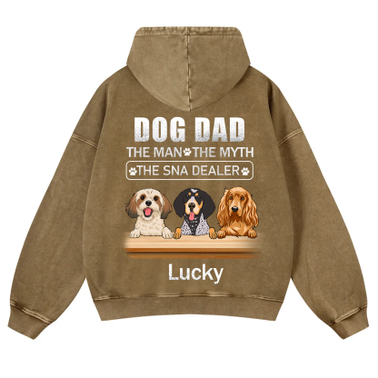 Dog Dad The Man The Myth The Snack Dealer - Personalized Custom Unisex Washed Hoodie