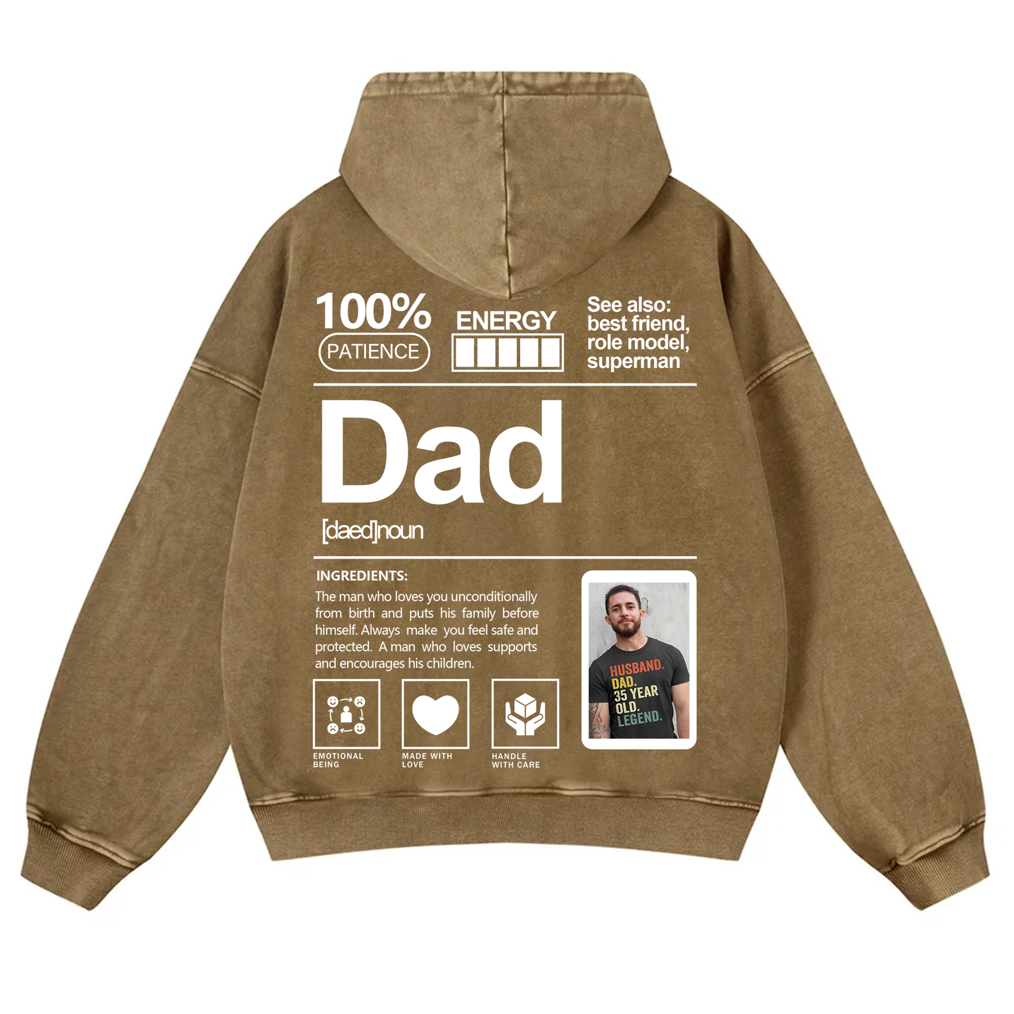 Addcustom Photo Dad Vintage Washed Hoodie