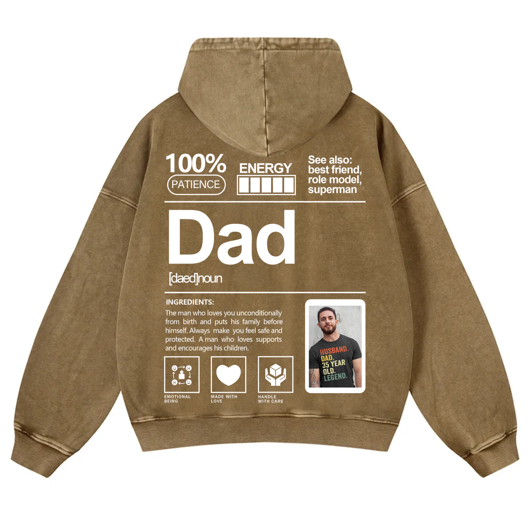 Addcustom Photo Dad Vintage Washed Hoodie