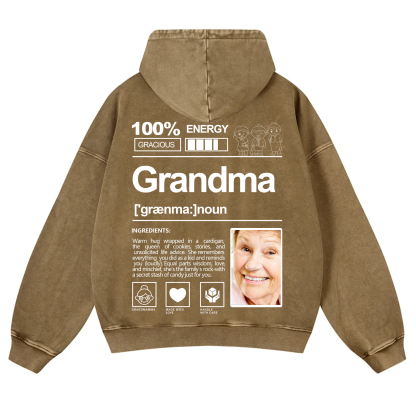 Addcustom Photo Grandma Vintage Washed Hoodie
