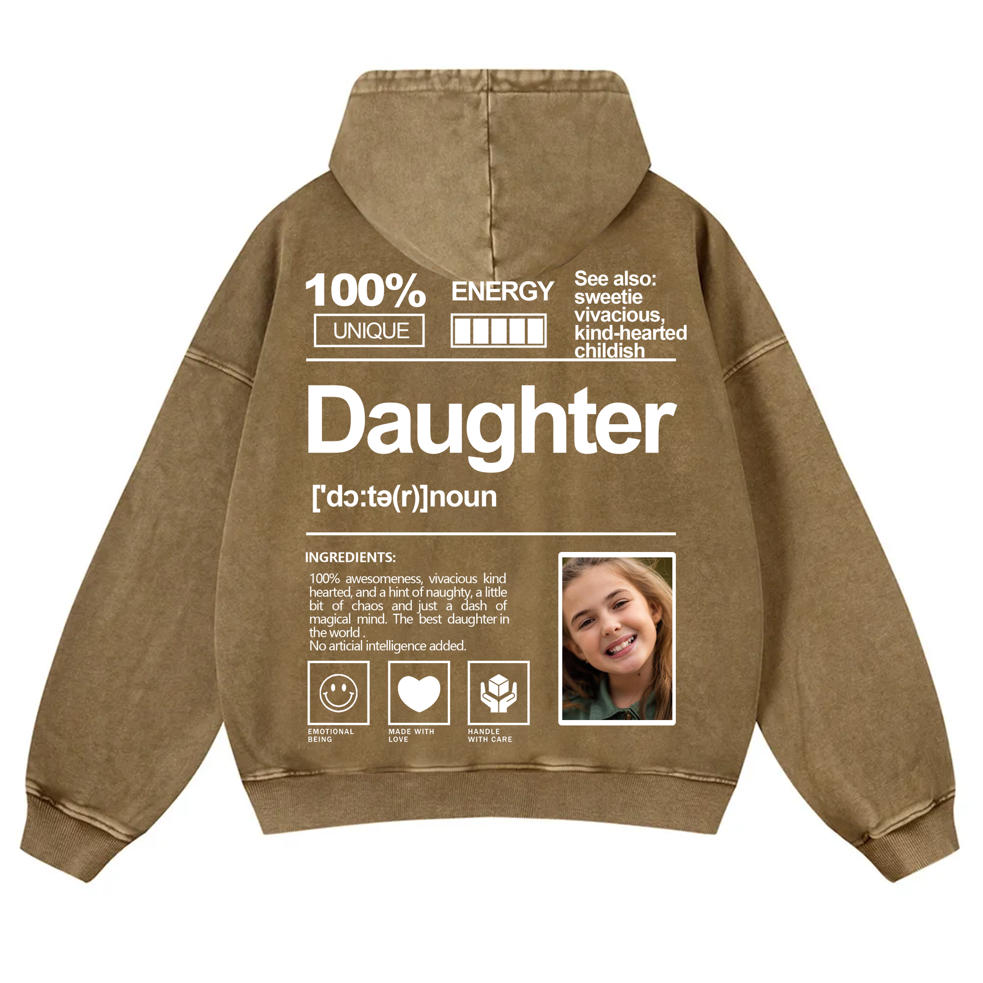 Addcustom Photo Daughter Vintage Washed Hoodie