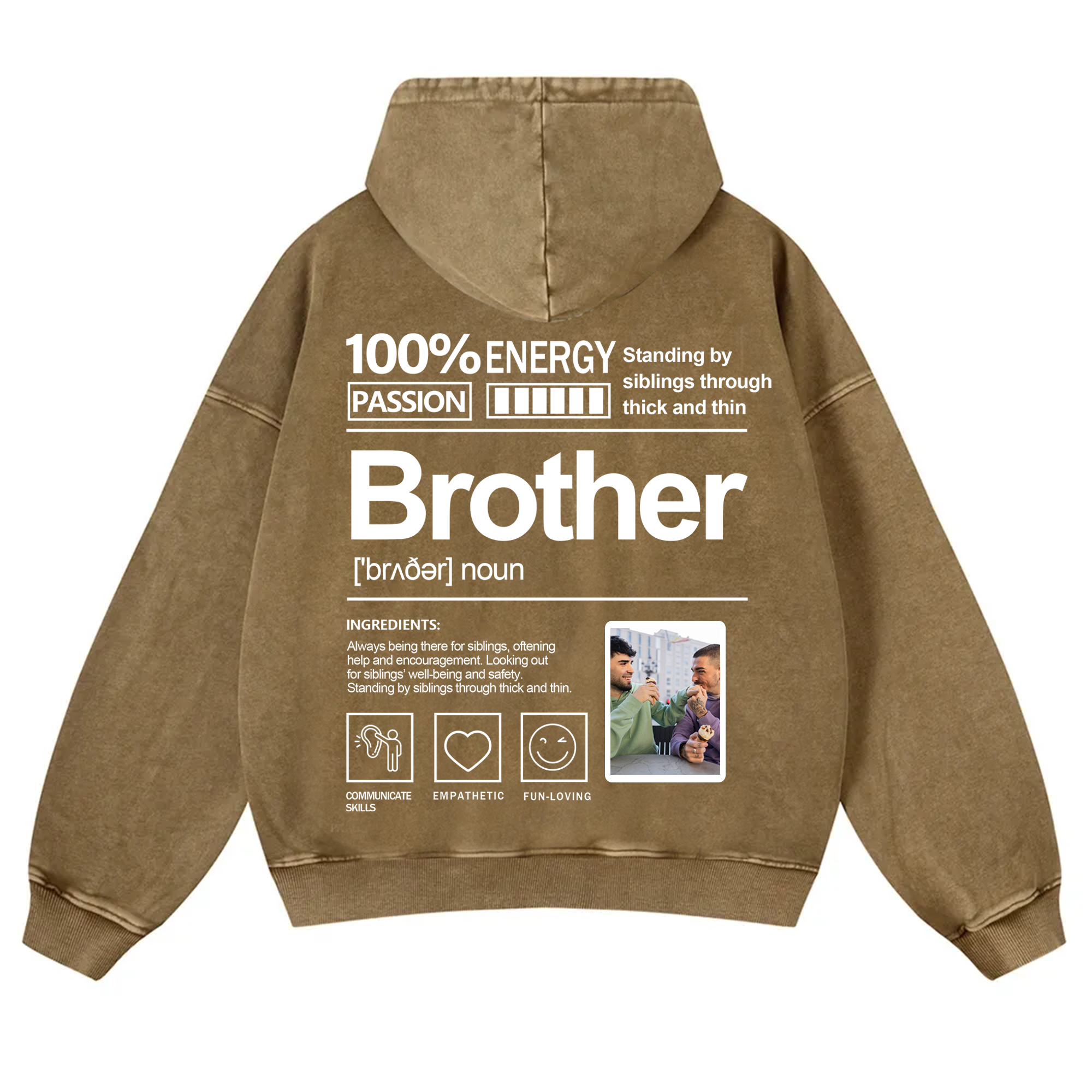 Addcustom Photo Brother Vintage Washed Hoodie