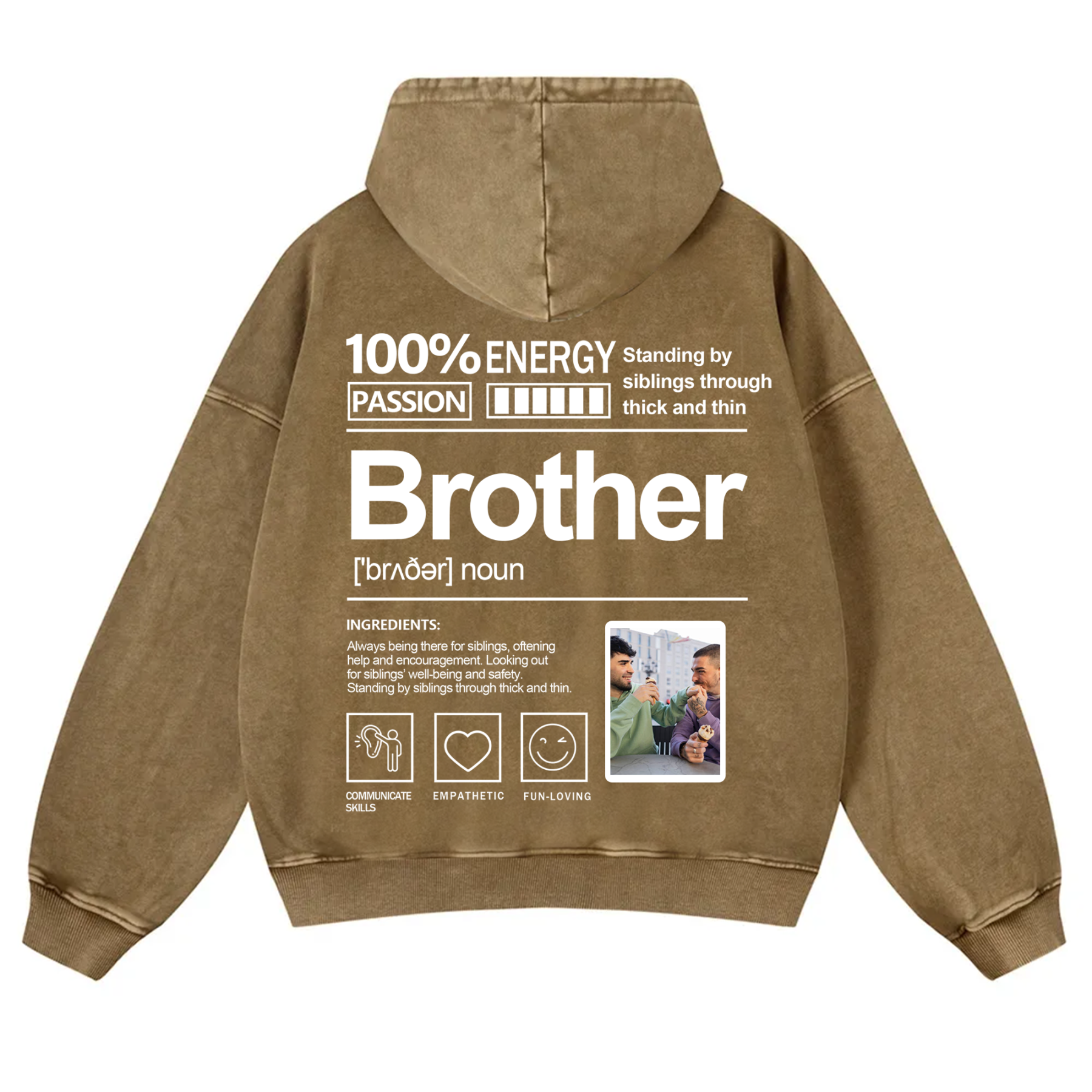 Addcustom Photo Brother Vintage Washed Hoodie