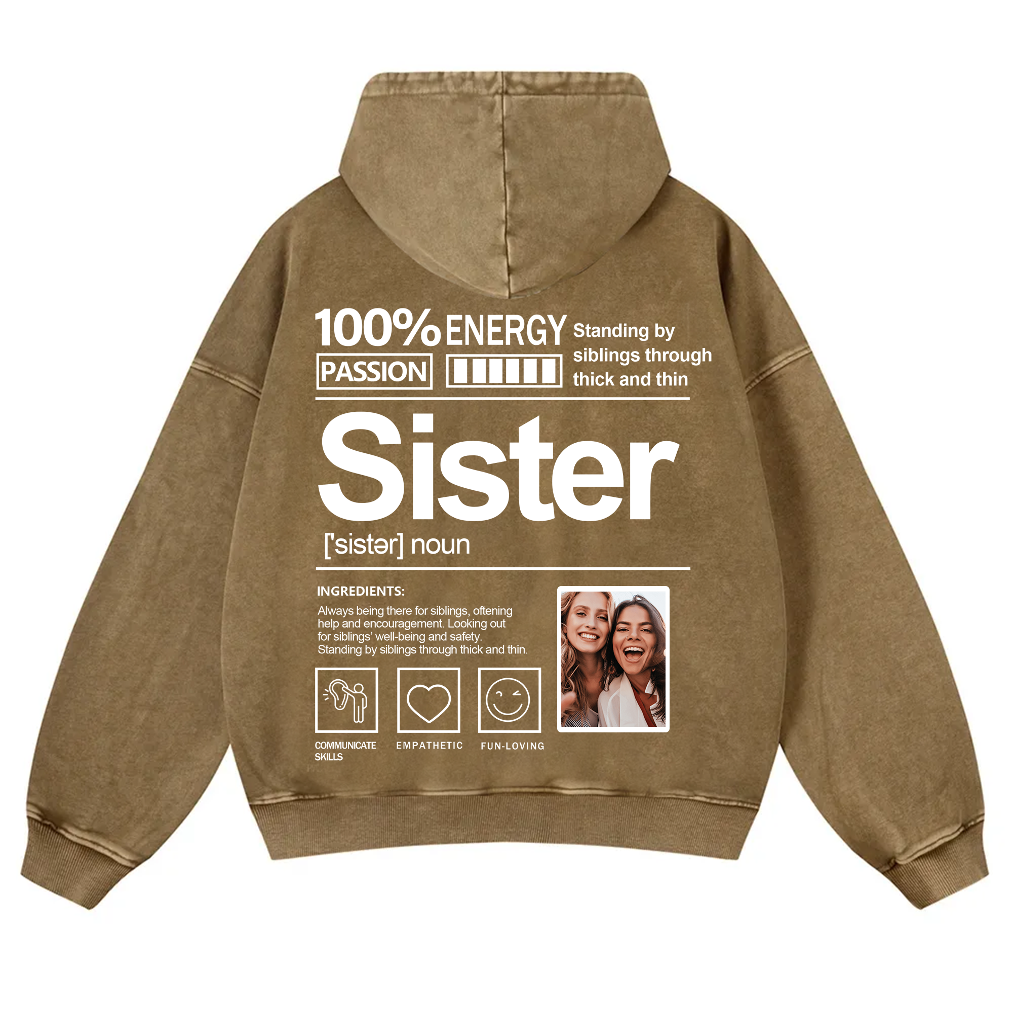 Addcustom Photo Sister Vintage Washed Hoodie