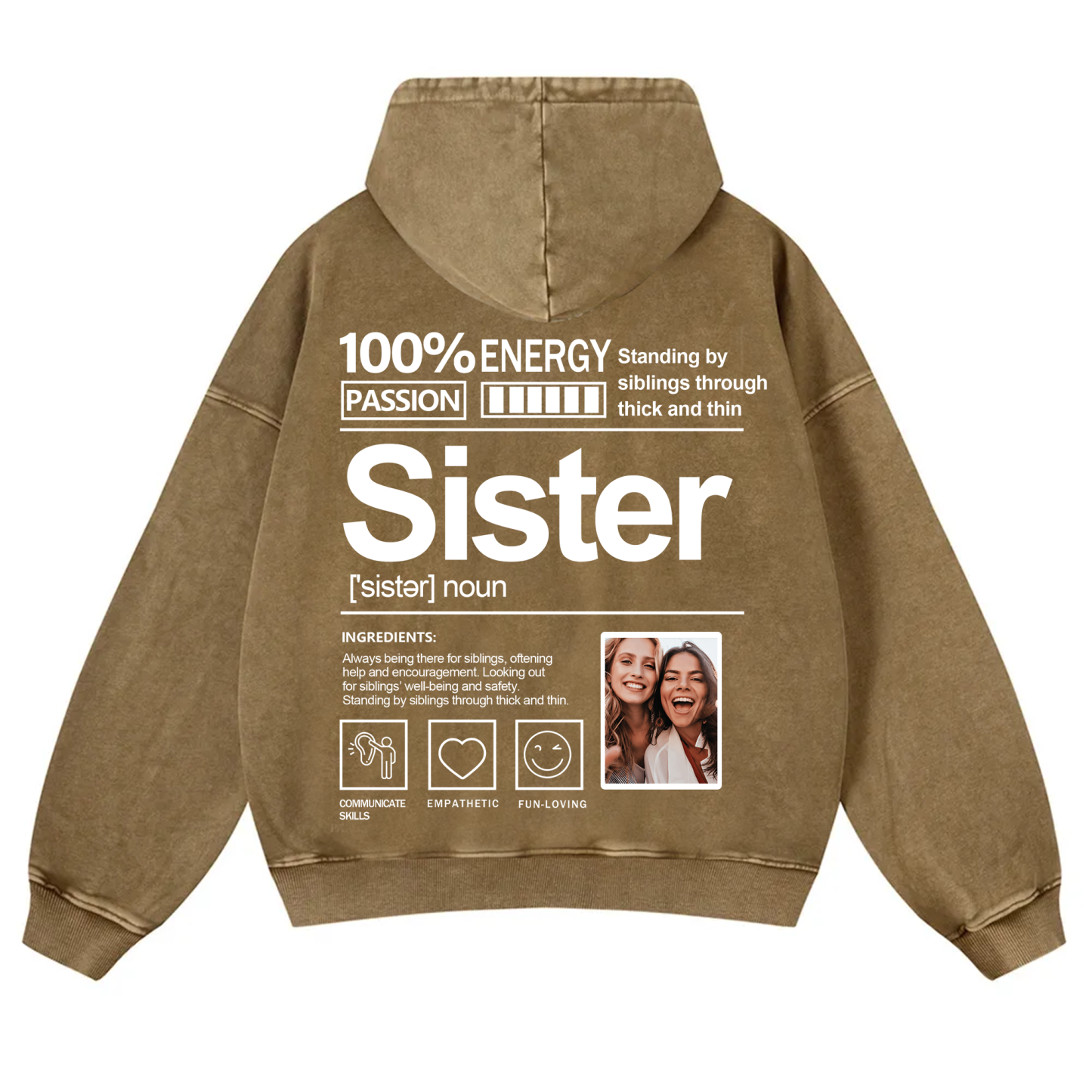 Addcustom Photo Sister Vintage Washed Hoodie