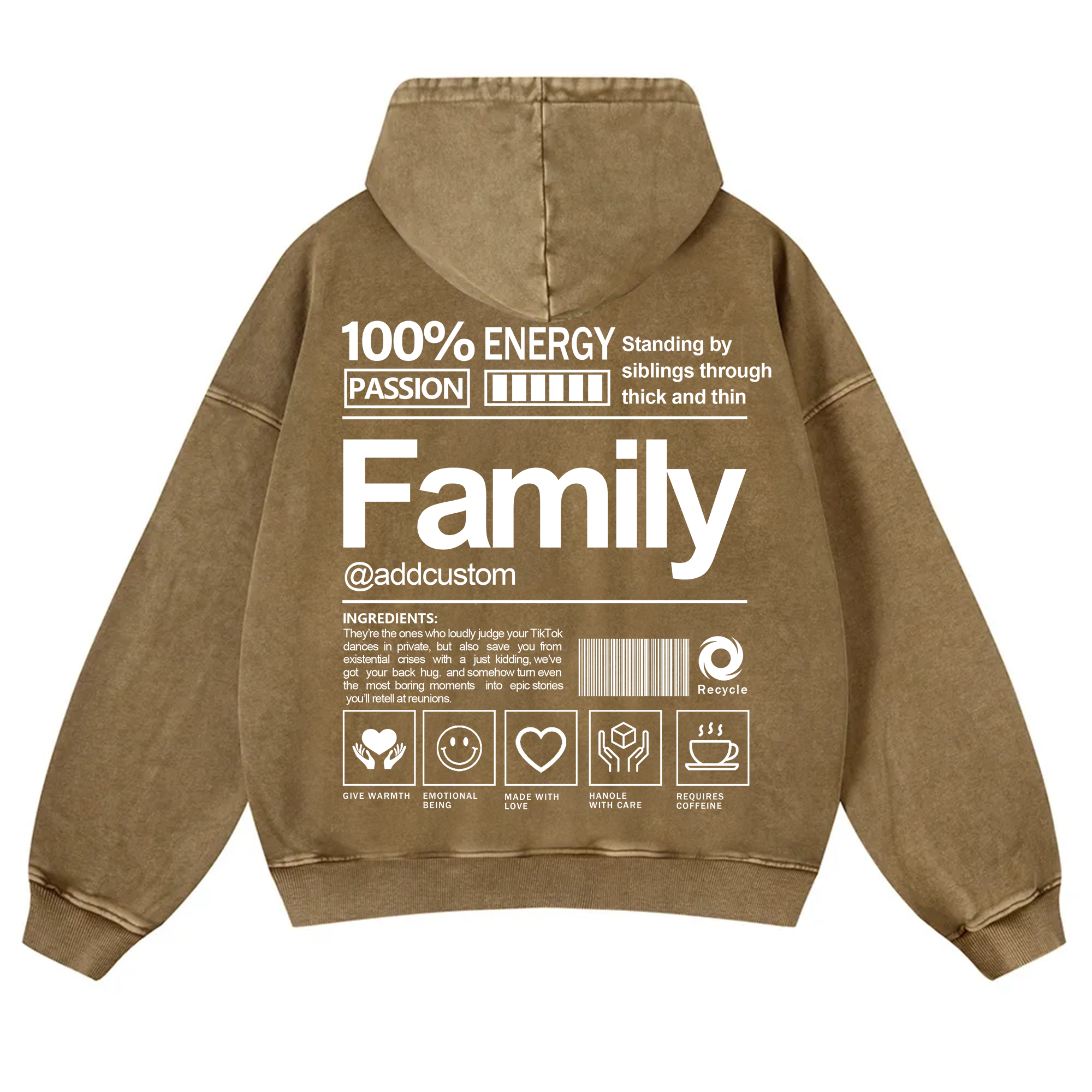 Family Addcustom  Vintage Washed Hoodie
