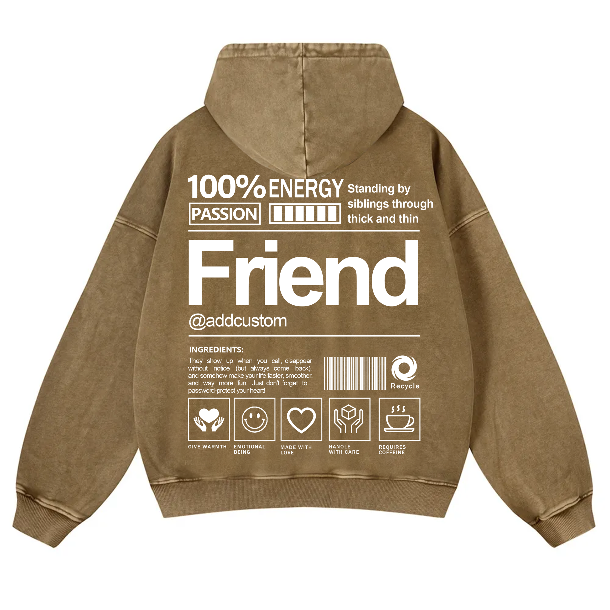Friend Addcustom  Vintage Washed Hoodie
