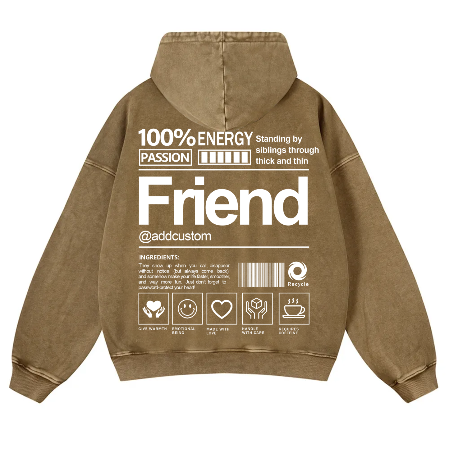 Friend Addcustom  Vintage Washed Hoodie