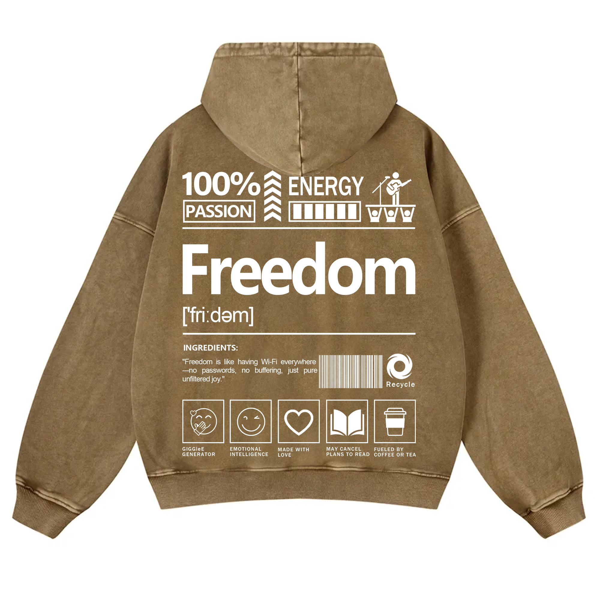 Freedom Unisex Fit Vintage Washed Hoodie
