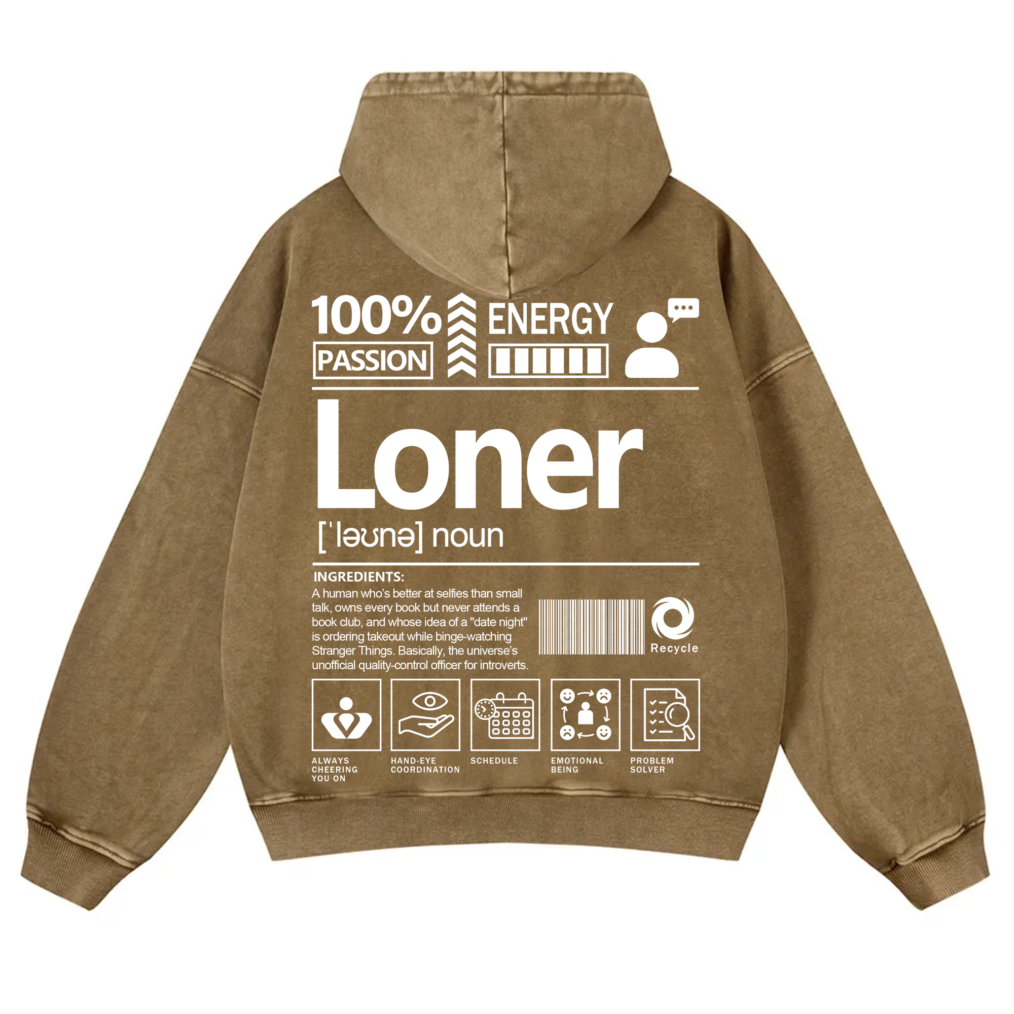 Loner Unisex Fit Vintage Washed Hoodie
