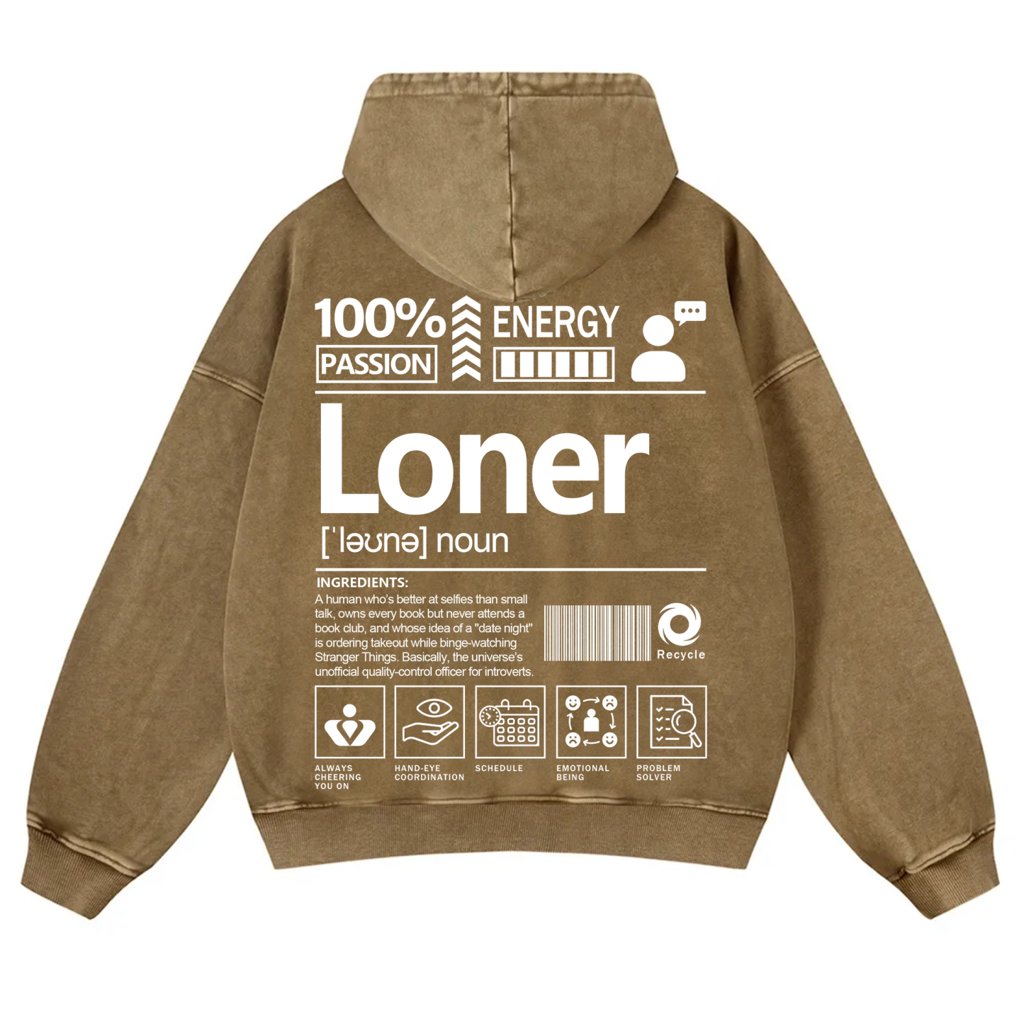 Loner Unisex Fit Vintage Washed Hoodie