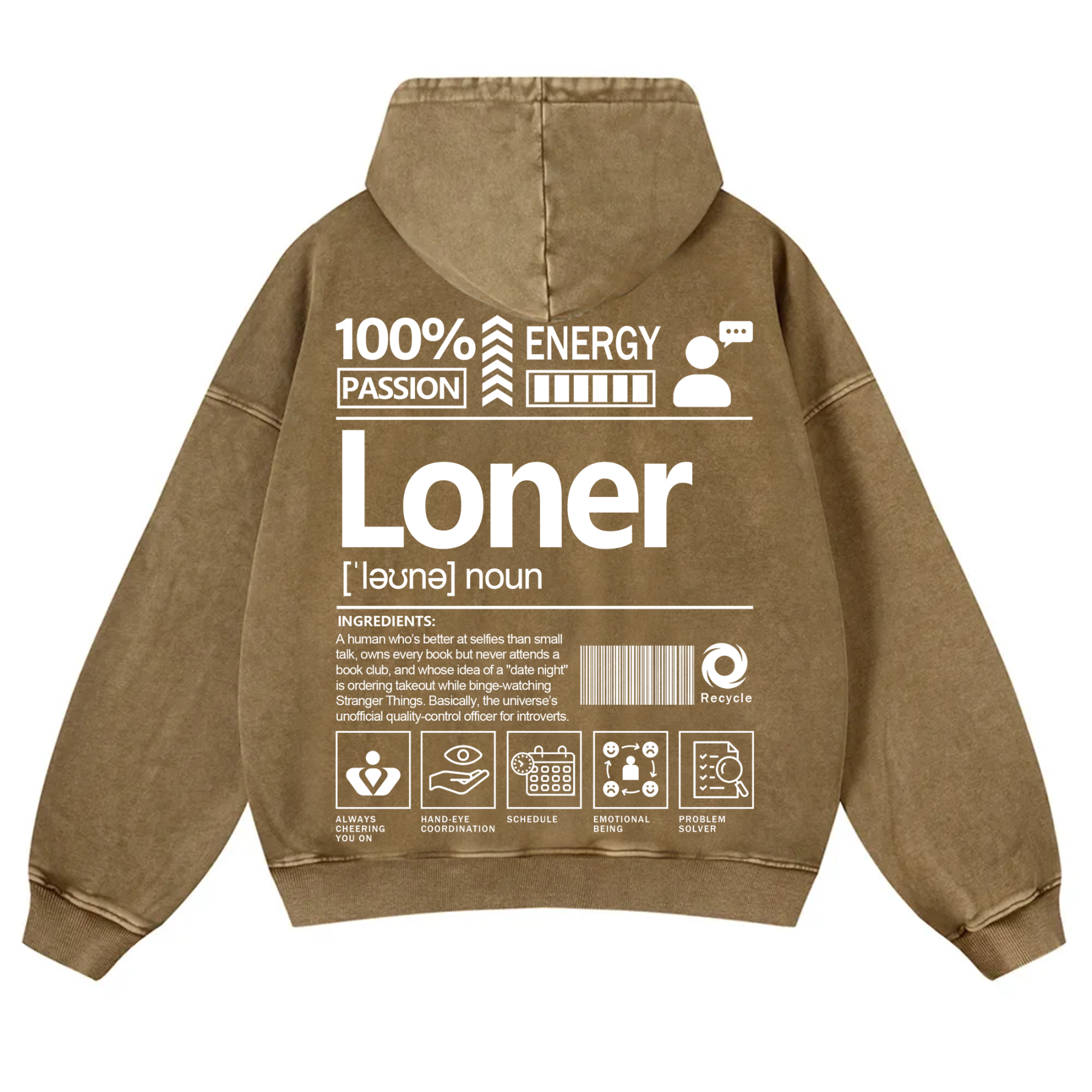 Loner Unisex Fit Vintage Washed Hoodie