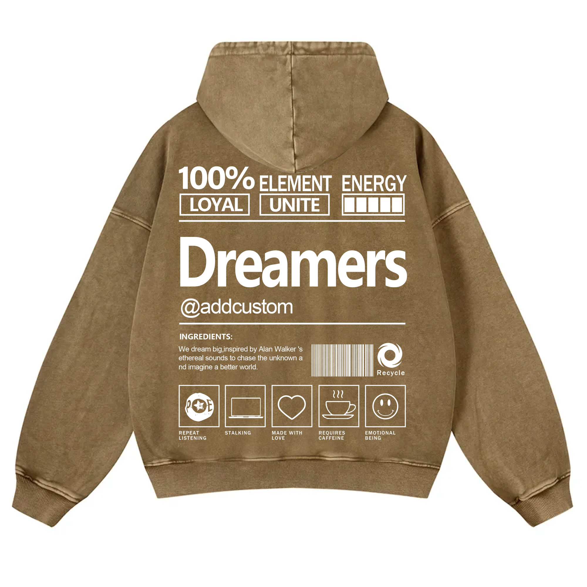 Dreamers Addcustom Unisex Fit Vintage Washed Hoodie