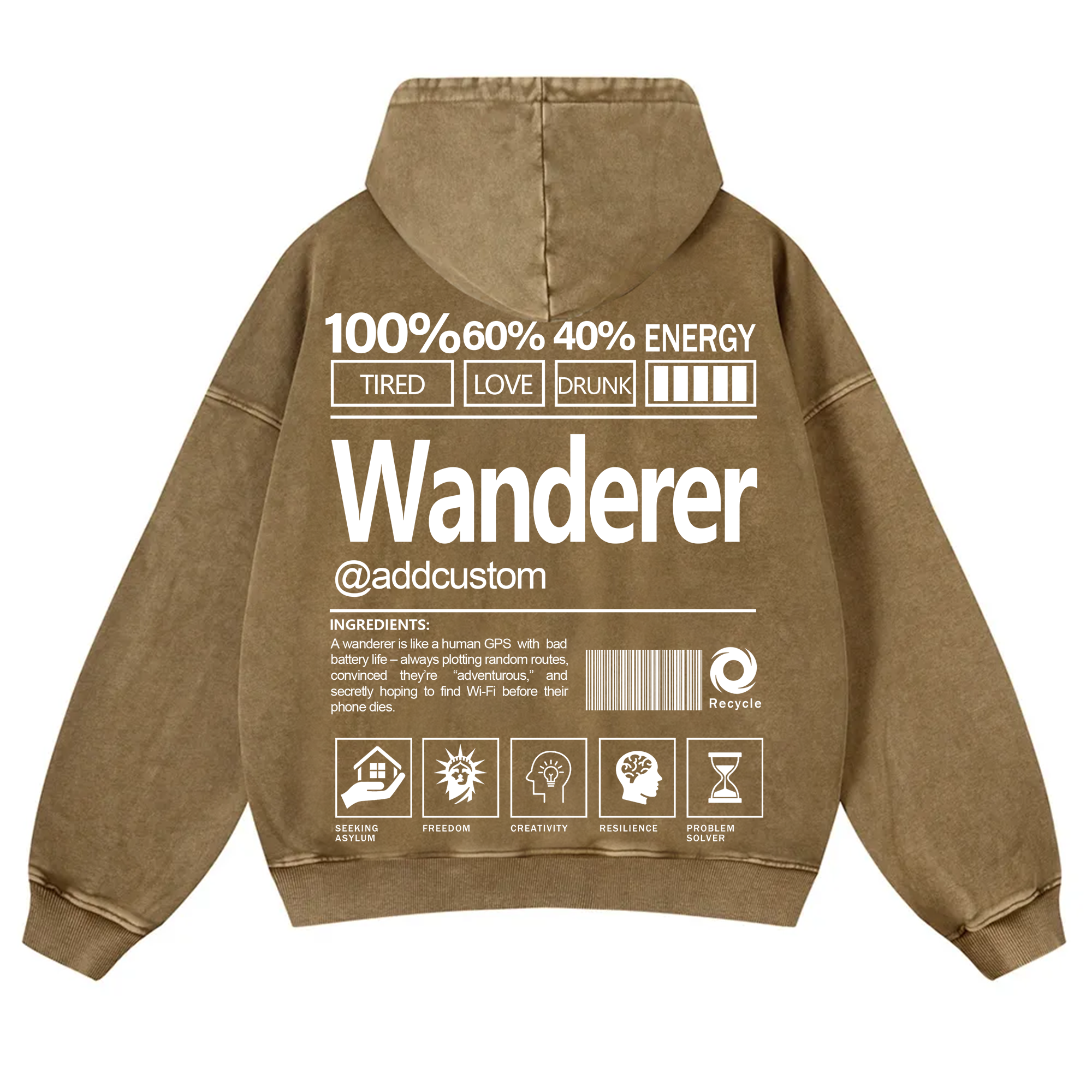 Wanderer Addcustom Unisex Fit Vintage Washed Hoodie
