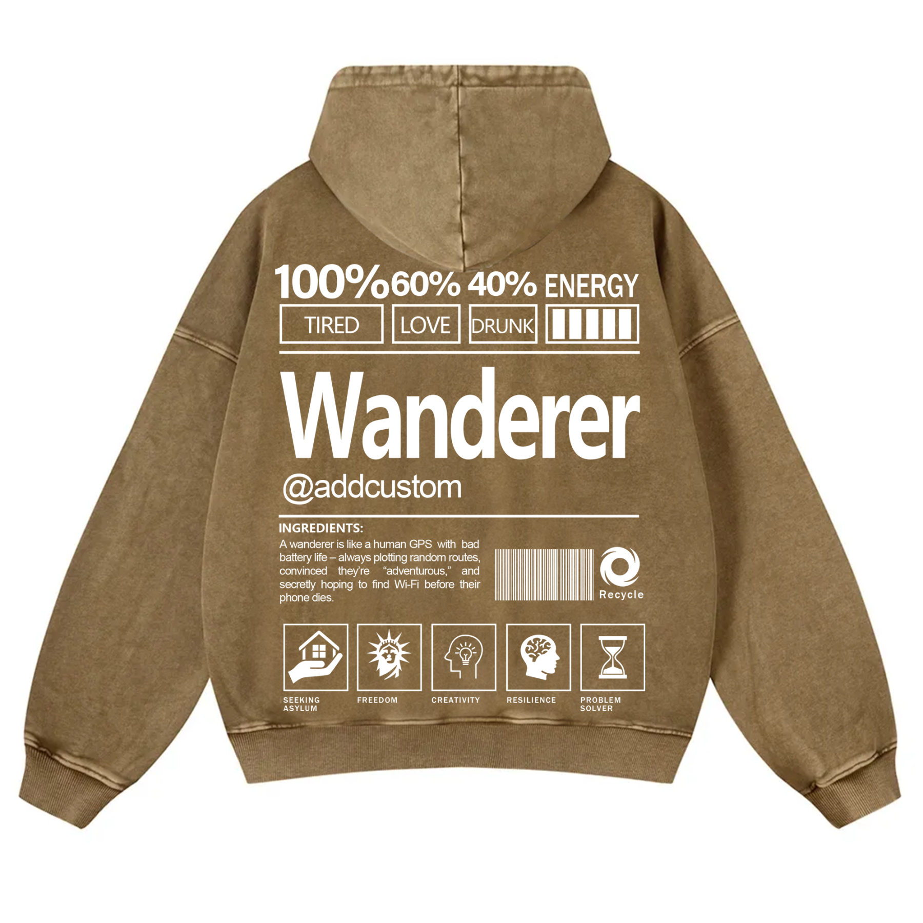 Wanderer Addcustom Unisex Fit Vintage Washed Hoodie