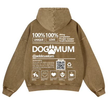 Dog Mum  Addcustom QR Code Name Casual Washed Hoodie