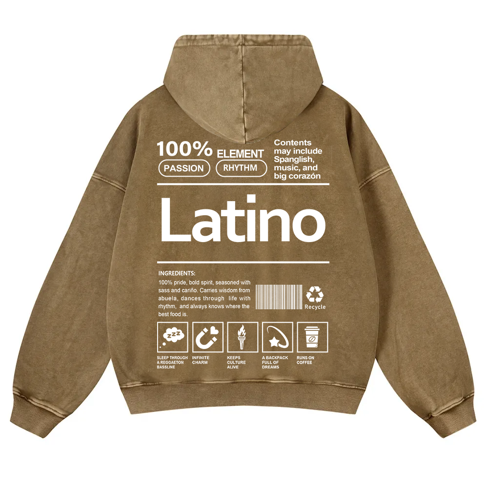 Latino Unisex Fit  Washed Hoodie wearishow