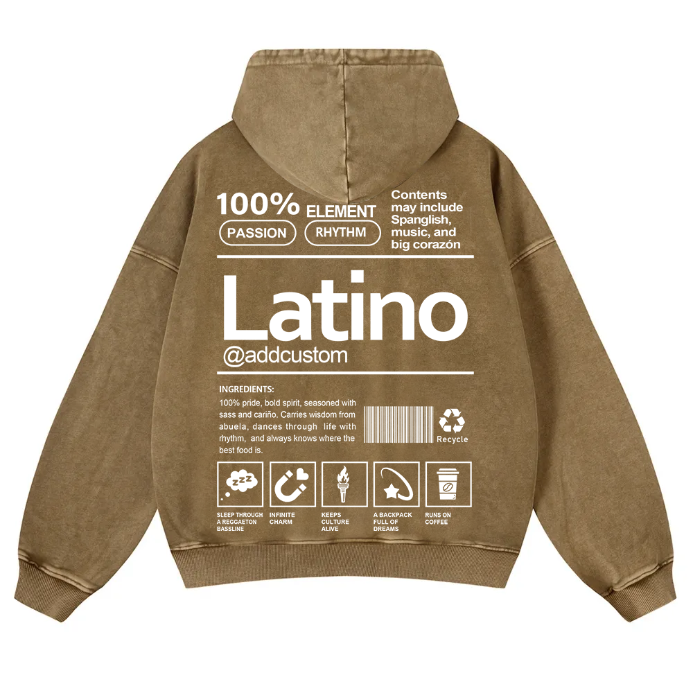 Latino Addcustom Unisex Fit  Washed Hoodie wearishow