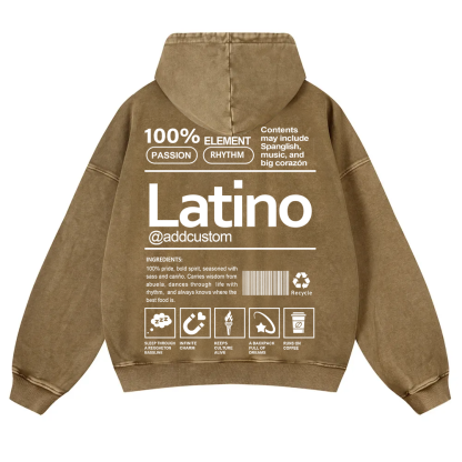 Latino Addcustom Unisex Fit  Washed Hoodie wearishow