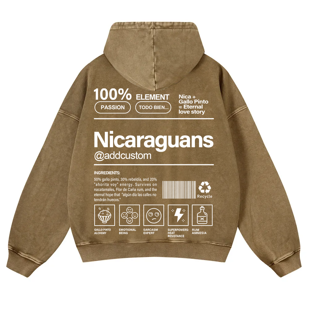 Nicaraguans Addcustom Unisex Fit  Washed Hoodie wearishow
