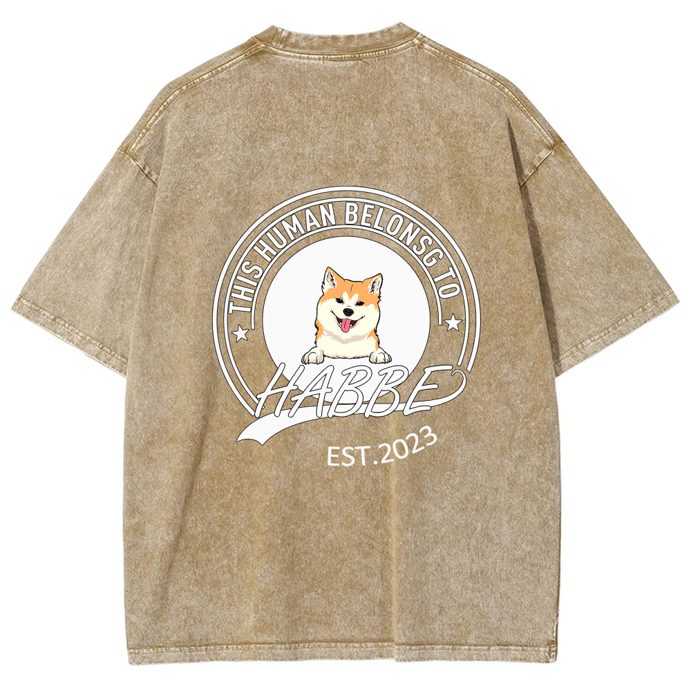 Wearishow -This Human Belongs To - Personalized Custom  WashedT-shirt