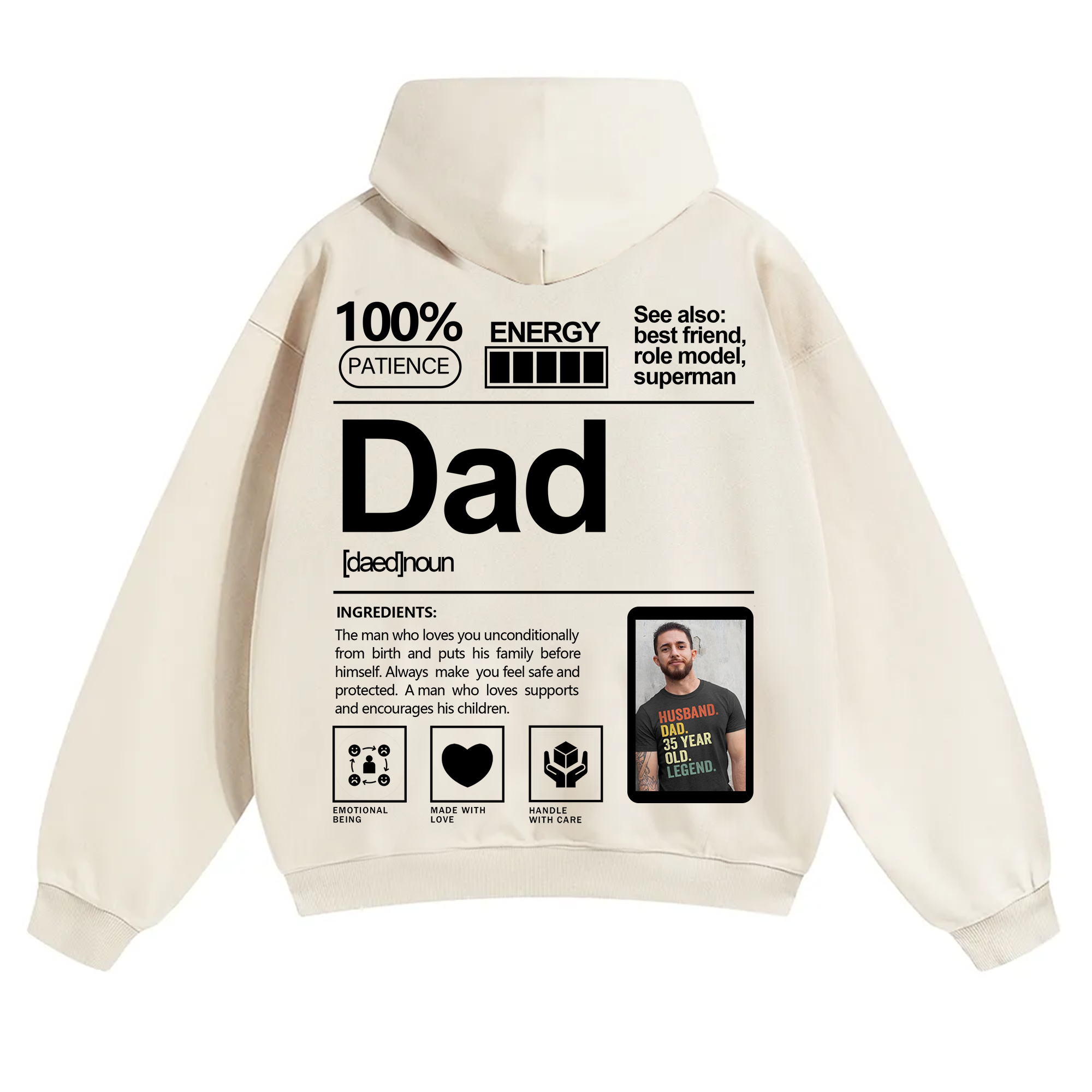 Addcustom Photo Dad Solid Color Hoodie