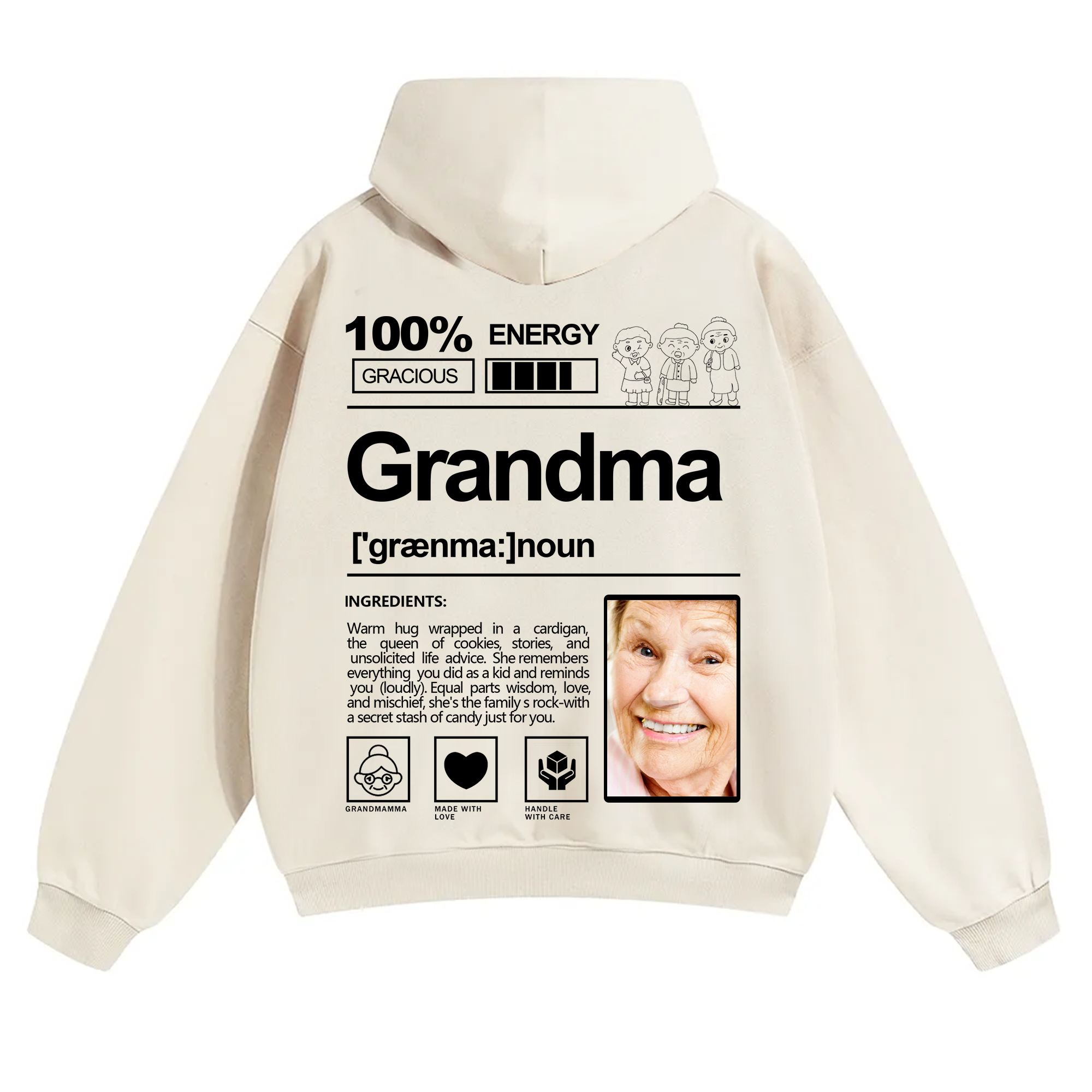Addcustom Photo Grandma Solid Color Hoodie