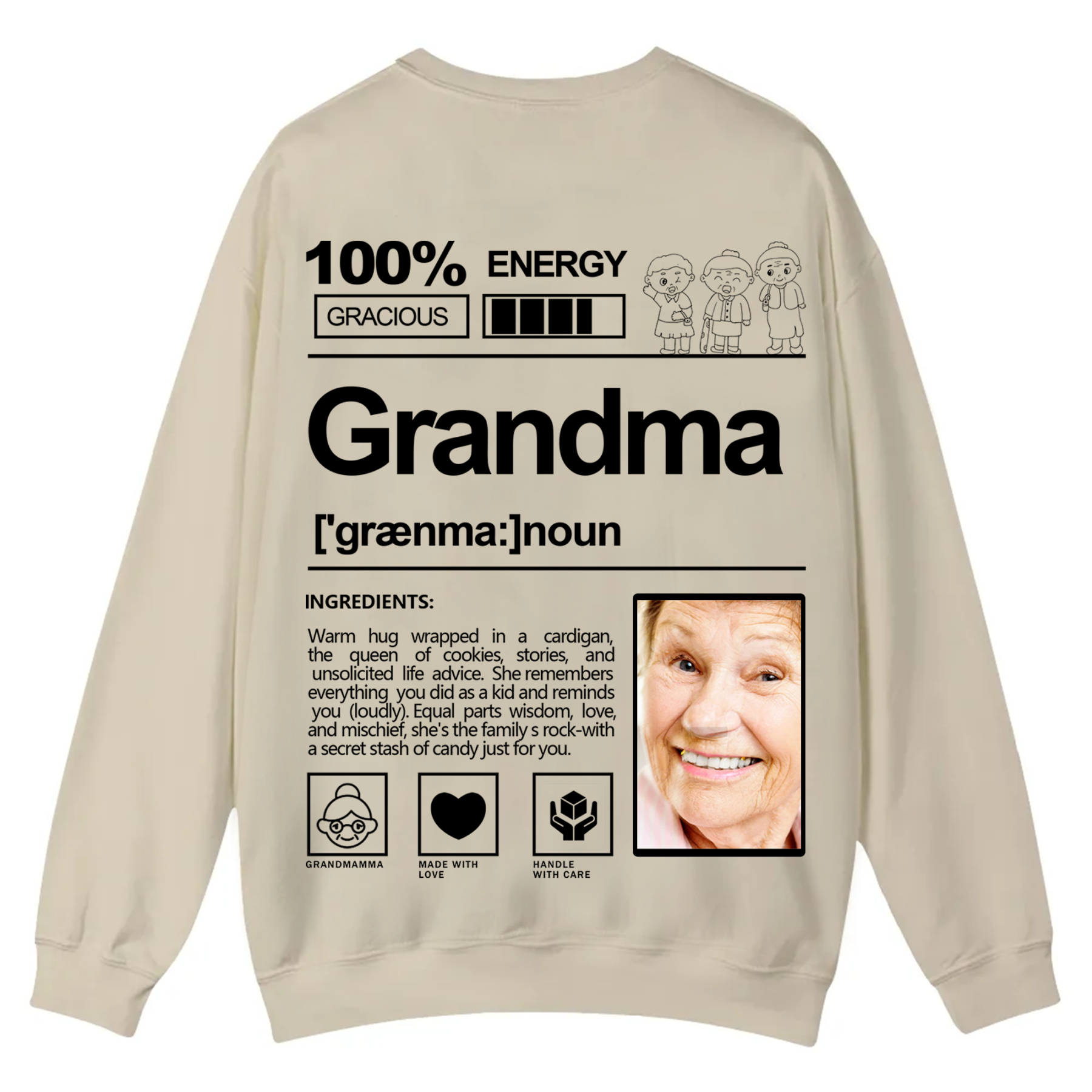 Addcustom  Photo Grandma Casual Crewneck Sweatshirt